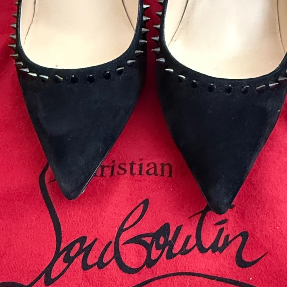 Christian Louboutin Black Suede Studded Heels - Picture 7 of 8